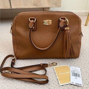 Michael Kors Pebbled Brown Leather Satchel with Gold Accents